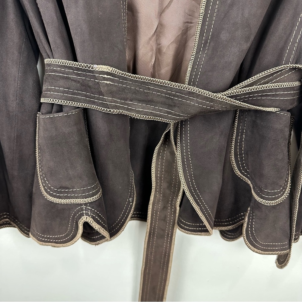 BCBG MAXAZRIA Open Front Leather Suede Belted Jacket - Picture 3 of 9